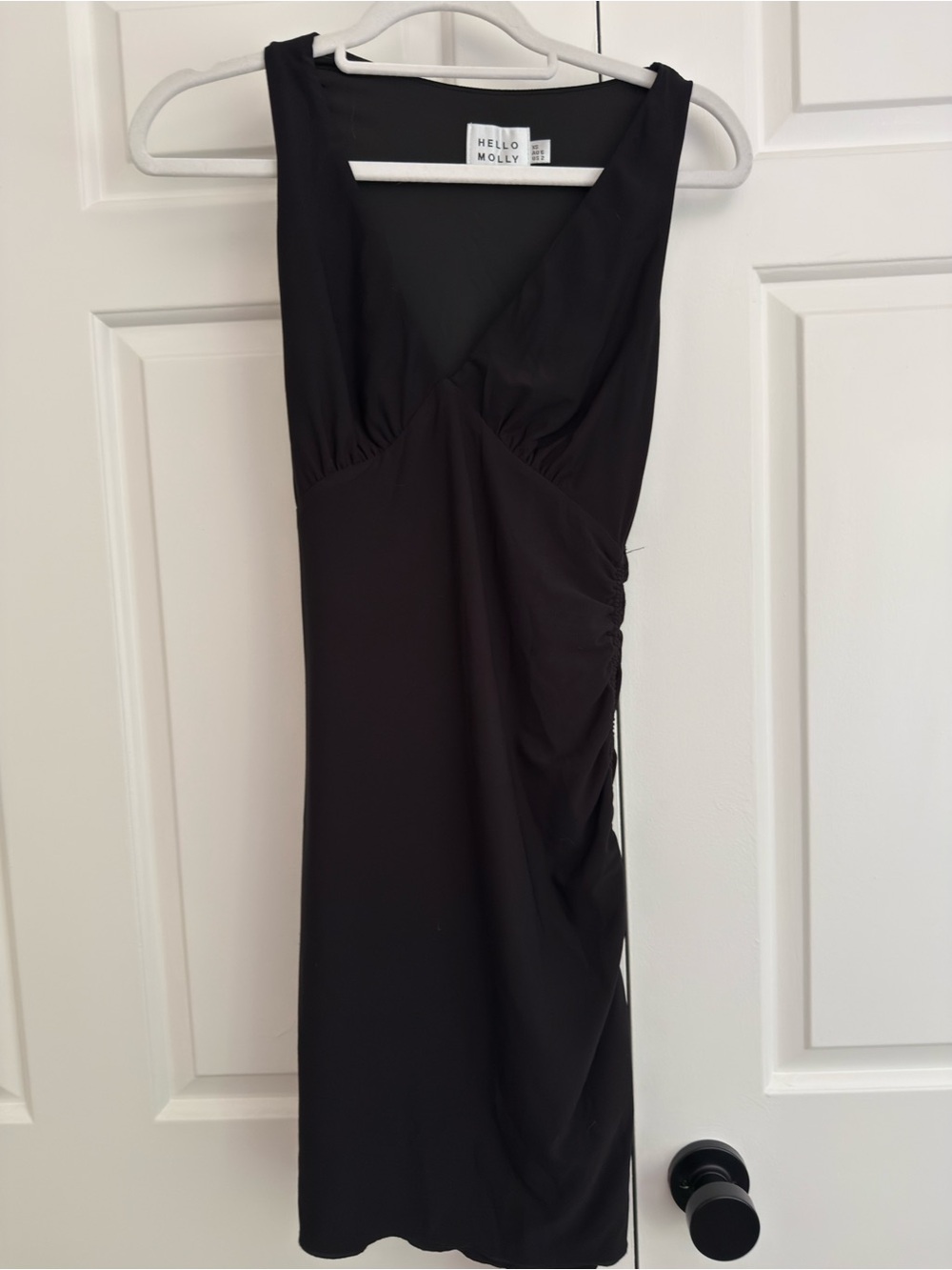 Hello Molly Black Ruched V-Neck Midi Dress